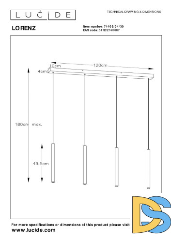 Подвесной светильник Lucide Lorenz 74403/04/30