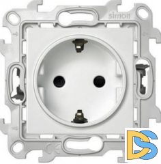 Розетка 1-ая электрическая , с заземлением и защитными шторками (безвинтовой зажим), цвет Белый,Simon 24