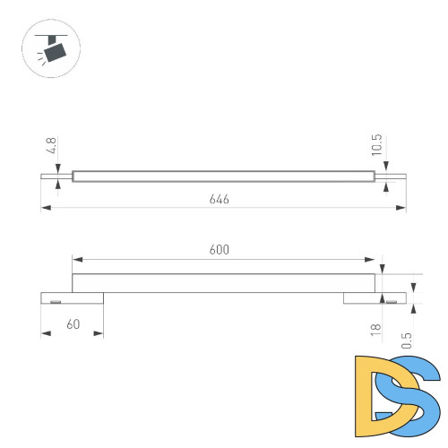 Трековый магнитный светильник Arlight MAG-MICROCOSM-FLAT-L600-16W Warm3000 (BK, 100 deg, 24V) 043273