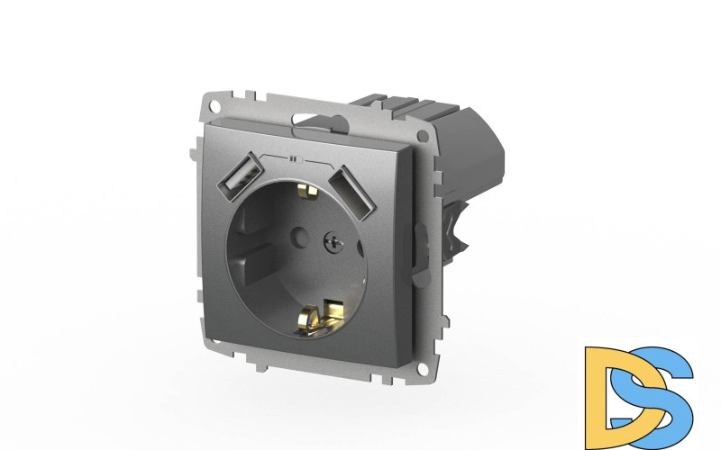 Розетка с заземлением и защитой от детей + два входа USB для заряда устройства ELBI Zena Vega 609-011000-317