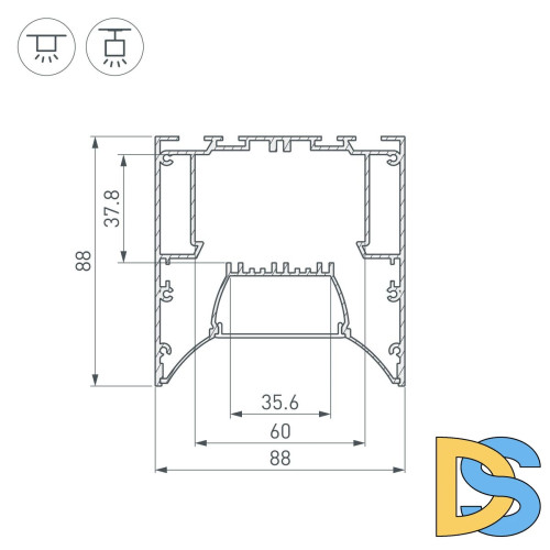Алюминиевый профиль Arlight ARH-Power-W88-Comfort-2000 Anod 036363