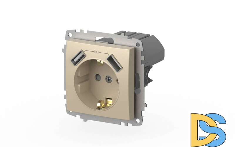 Розетка с заземлением и защитой от детей + два входа USB для заряда устройства ELBI Zena Vega 609-012500-317