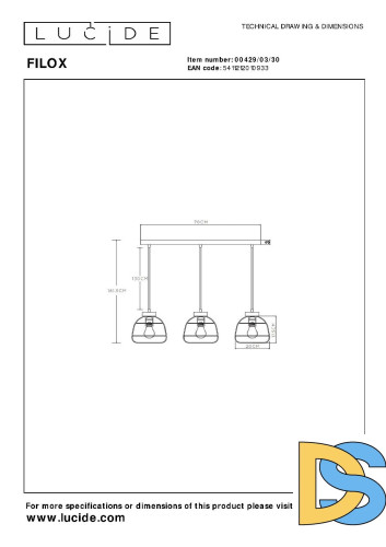Подвесной светильник Lucide Filox 00429/03/30