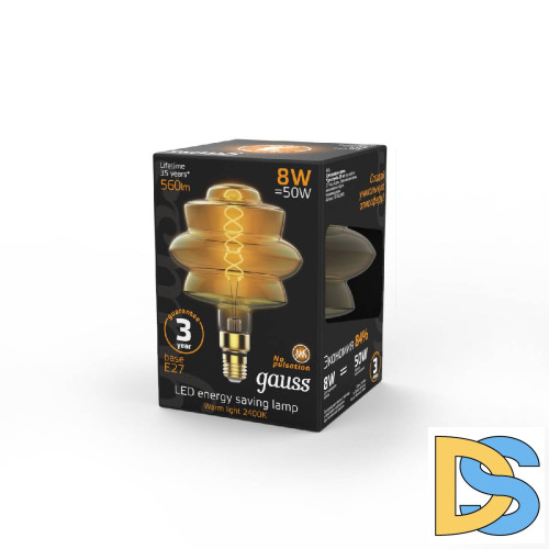 Лампа светодиодная филаментная диммируемая Gauss E27 8W 2400K золотая 161802008