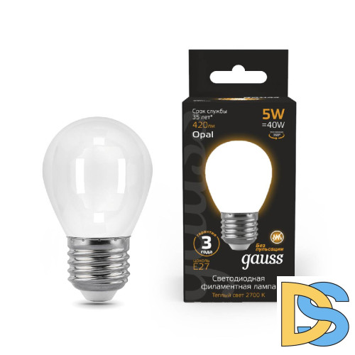 Лампа светодиодная филаментная Gauss E27 5W 2700К матовая 105202105