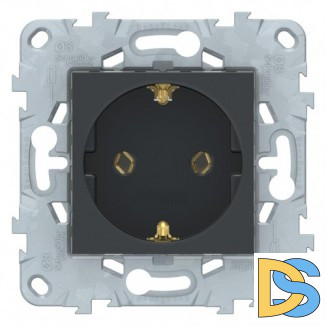Розетка 1-ая электрическая, с заземлением(винтовой зажим), Антрацит, серия Unica New, Schneider Electric