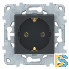 Розетка 1-ая электрическая, с заземлением(винтовой зажим), Антрацит, серия Unica New, Schneider Electric
