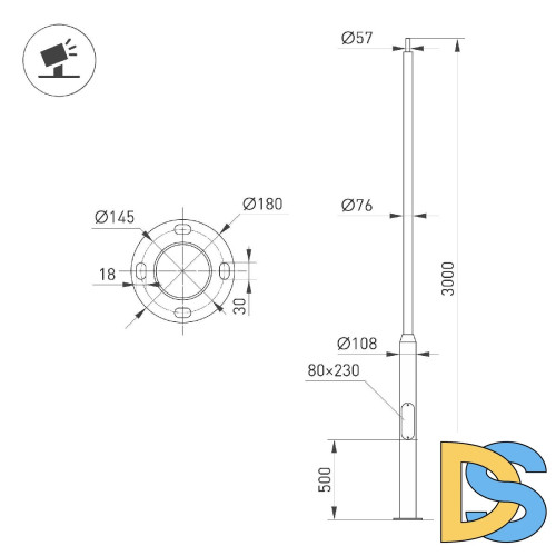 Опора фланцевая Arlight OXOR-OT2-D108-L3000 (BK) 051274