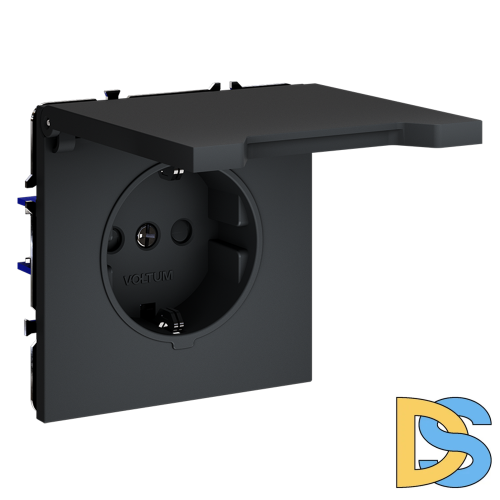 Розетка встраиваемая VOLTUM S70 с заземлением, защитными шторками и крышкой 16А, (графит)