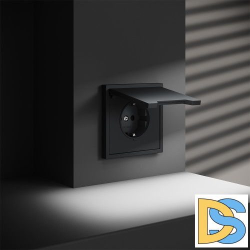Розетка встраиваемая VOLTUM S70 с заземлением, защитными шторками и крышкой 16А, (графит)