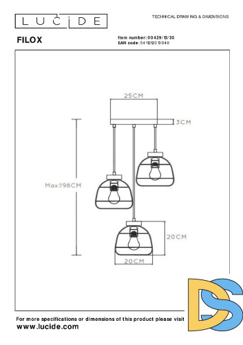 Подвесной светильник Lucide Filox 00429/13/30