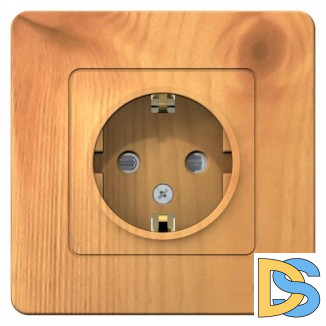 Розетка 1-ая электрическая, с заземлением и защитными шторками, Ясень,
