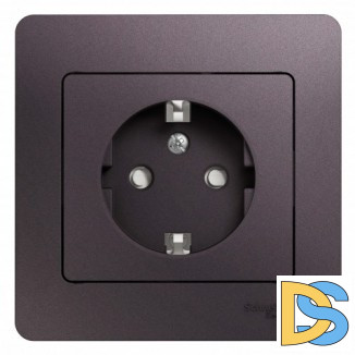Розетка 1-ая электрическая, с заземлением и защитными шторками, Сиреневый туман, серия Glossa, Schneider Electric