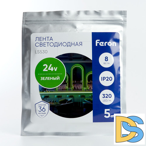 Светодиодная лента Feron LS530 24В 2110 8Вт/м зеленый 5м IP20 48268