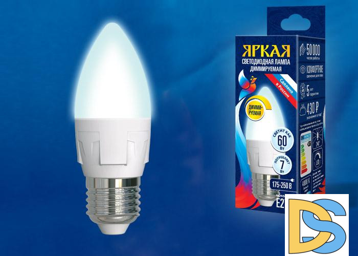 Лампа светодиодная диммируемая (UL-00004294) Uniel E14 7W 4000K матовая LED-C37 7W/4000K/E14/FR/DIM PLP01WH