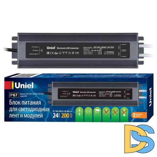 Блок питания Uniel 24V 200W IP67 8,3A UET-VAF-200B67 24V IP67 UL-00007580
