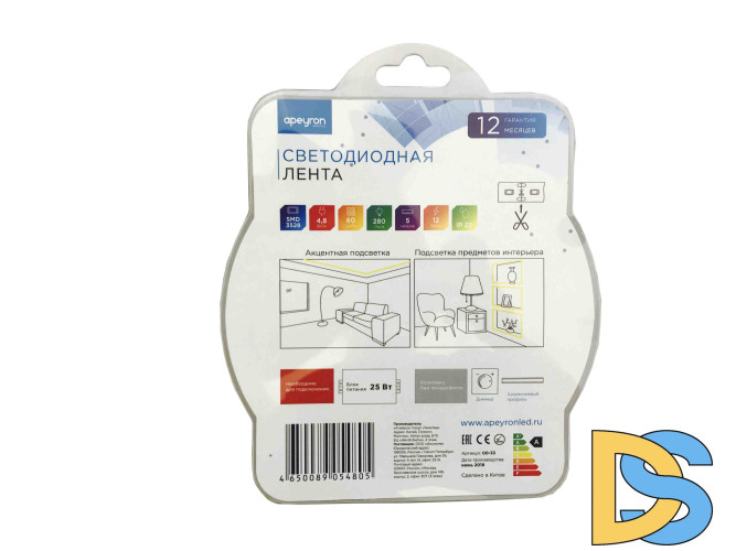Светодиодная лента Apeyron 12В СТ 4,8Вт/м smd3528, 60д/м IP20 5м желтая 33BL