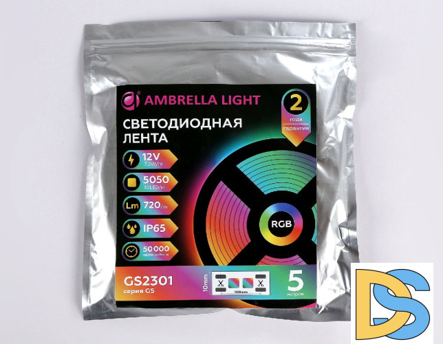 Светодиодная лента Ambrella Light LED Strip 12В 5050 7,2Вт/м RGB 5м IP65 GS2301