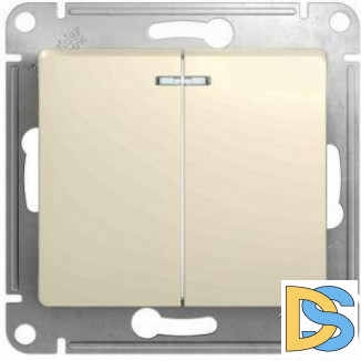 Выключатель 2-клавишный, с подсветкой, Молочный, серия Glossa, Schneider Electric