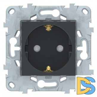 Розетка 1-ая электрическая, с заземлением и защитными шторками(безвинтовой зажим), Антрацит, серия Unica New, Schneider Electric