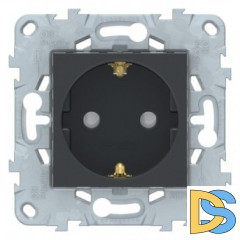 Розетка 1-ая электрическая, с заземлением и защитными шторками(безвинтовой зажим), Антрацит, серия Unica New, Schneider Electric