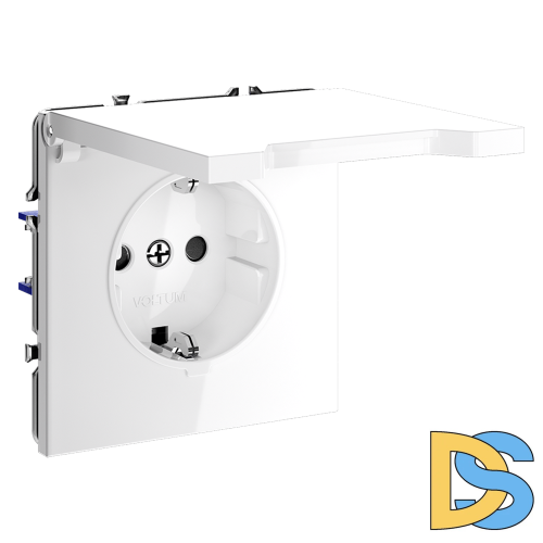 Розетка встраиваемая VOLTUM S70 с заземлением, защитными шторками и крышкой 16А, (белый глянцевый)