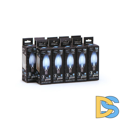 Лампа светодиодная филаментная Gauss E14 9W 4100К прозрачная 103801209