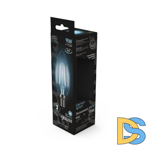 Лампа светодиодная филаментная Gauss E14 9W 4100К прозрачная 103801209
