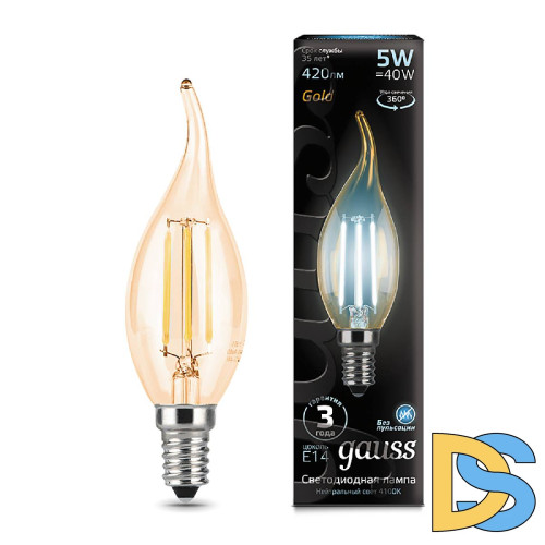 Лампа светодиодная филаментная Gauss E14 5W 4100K золотая 104801805