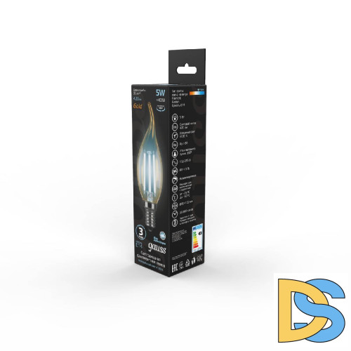 Лампа светодиодная филаментная Gauss E14 5W 4100K золотая 104801805
