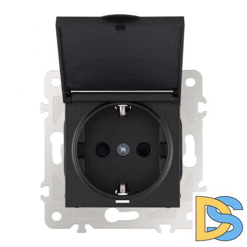 Розетка с заземлением, шторками и защитной крышкой Arte Milano 203.41-1.black