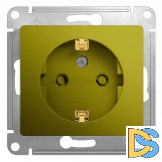 Розетка 1-ая электрическая, с заземлением и защитными шторками, Фисташковый, серия Glossa, Schneider Electric