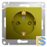 Розетка 1-ая электрическая, с заземлением и защитными шторками, Фисташковый, серия Glossa, Schneider Electric