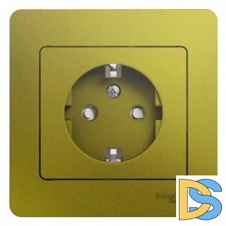 Розетка 1-ая электрическая, с заземлением и защитными шторками, Фисташковый, серия Glossa, Schneider Electric