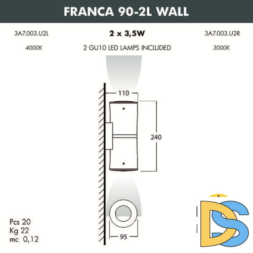 Уличный настенный светильник Fumagalli 3A7.003.000.LXU2L