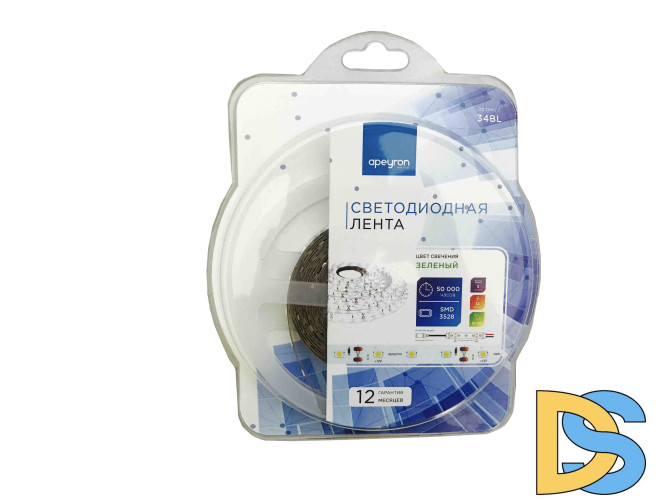 Светодиодная лента Apeyron 12В СТ 4,8Вт/м smd3528, 60д/м IP20 5м зеленая 34BL
