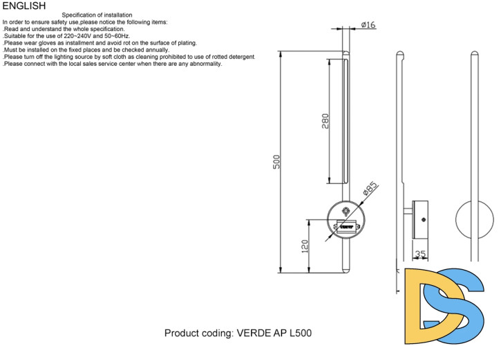 Настенный светильник Crystal Lux VERDE AP L500 BLACK NEW