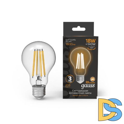 Лампа светодиодная Gauss Filament E27 18W 2700K 102902118