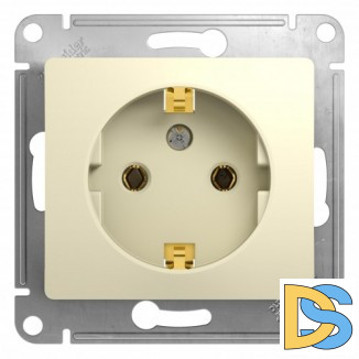 Розетка 1-ая электрическая, с заземлением, Бежевый, серия Glossa, Schneider Electric