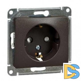 Розетка 1-ая электрическая, с заземлением и защитными шторками, Шоколад, серия Glossa, Schneider Electric