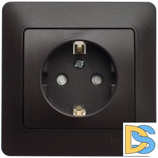 Розетка 1-ая электрическая, с заземлением и защитными шторками, Шоколад, серия Glossa, Schneider Electric