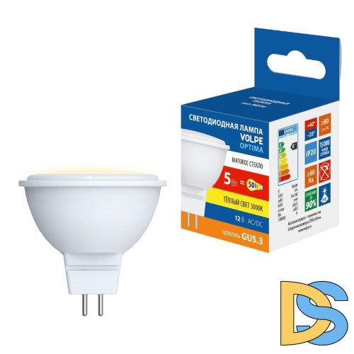 Лампа светодиодная Volpe Optima LED-MR16-5W/3000K/GU5.3/FR/SLS UL-00008838