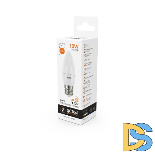 Лампа светодиодная Gauss E27 10W 3000K свеча матовая 30210