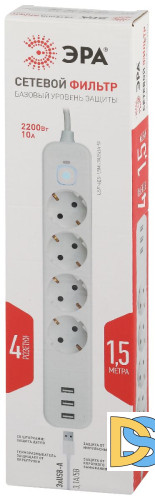 Сетевой фильтр Эра USF-4es-1,5m-3xUSBA-W Б0059567