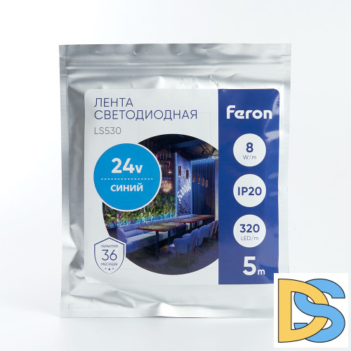 Светодиодная лента Feron LS530 24В 2110 8Вт/м синий 5м IP20 48267