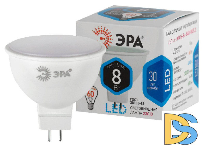 Лампа светодиодная Эра GU5.3 8W 4000K LED MR16-8W-840-GU5.3 Б0020547