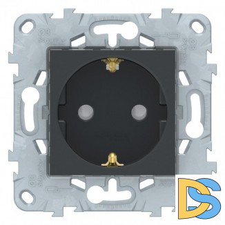 Розетка 1-ая электрическая, с заземлением и защитными шторками(винтовой зажим), Антрацит, серия Unica New, Schneider Electric