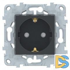 Розетка 1-ая электрическая, с заземлением и защитными шторками(винтовой зажим), Антрацит, серия Unica New, Schneider Electric
