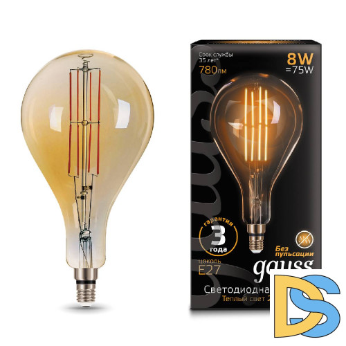 Лампа светодиодная филаментная Gauss E27 8W 2400K золотая 149802008