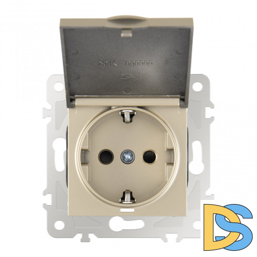 Розетка с заземлением, шторками и защитной крышкой Arte Milano 203.41-1.shampan